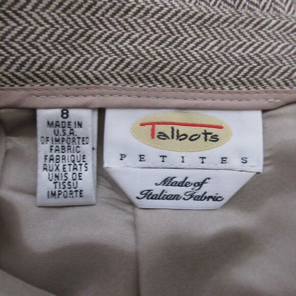 Talbots Petites Midi Pencil Skirt Size 8 Silk Tweed Brown Cream Back Slit Career - Picture 4 of 8